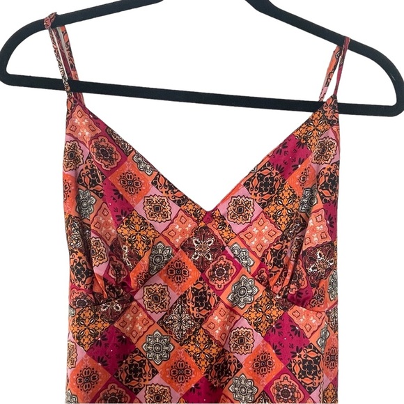 IT’S ~ Gorgeous Patchwork Pattern Slip Dress with Ruffle Asymmetric Hem ~ 1X - Picture 3 of 5